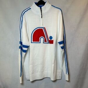 NHL Vintage Hockey Quebec Nordiques White Knit 1/4 Zip Sweater XL